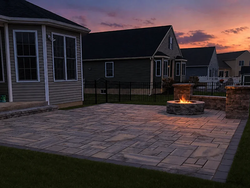 After: completed outdoor kitchen and patio by Bollman Landscape