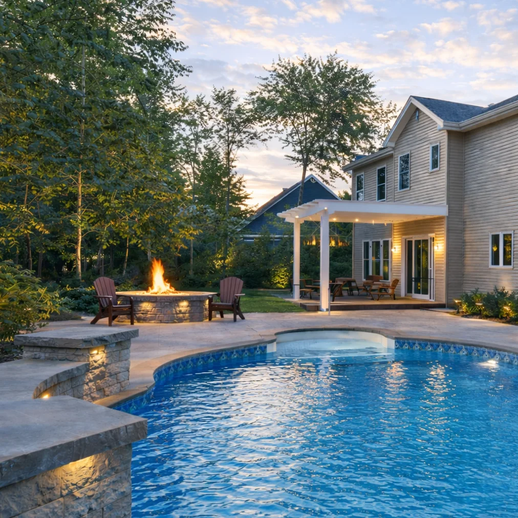 Custom fiberglass pool designed for family living